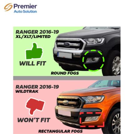 Fog Light Surround Covers in Chrome for Ford Ranger T7 2016-19 (XLT & Limited models)